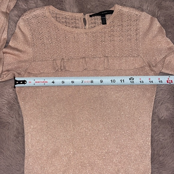 WHBM rose light pink metallic gold silver shimmer longsleeve sweater blouse XXSP - Picture 13 of 15